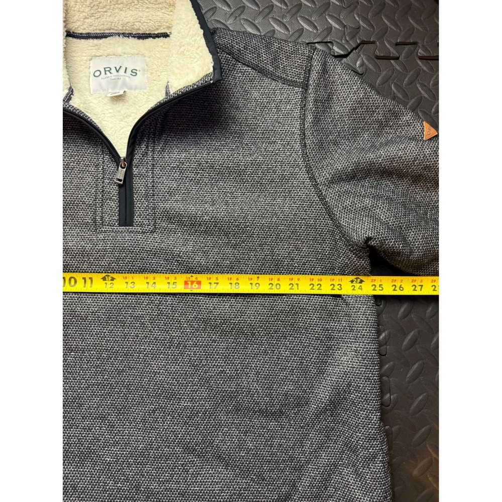 Orvis Mens XL Gray Sherpa Lined Quarter Zip Pullover Textured Knit Sweater